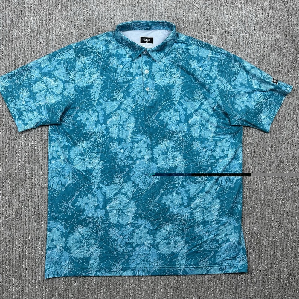 Waggle Shirt Adult 2XL Golf Polo Blue Floral Performance Stretch Mens‎